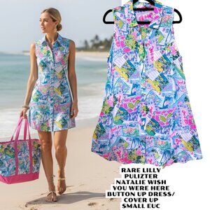 RARE LILLY PULITZER NATALIE WISH YOU WERE HERE BUTTON DOWN DRESS SMALL EUC